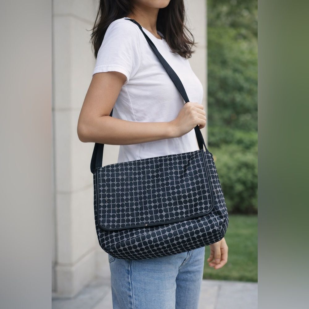 KATE SPADE Noel Jacquard Black/White Canvas Flap Messenger Crossbody Tote Bag